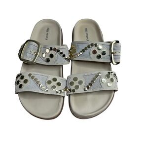 Free People Revelry Studded Sandals 7.5 Cream Leather Slip-On Buckle Slides